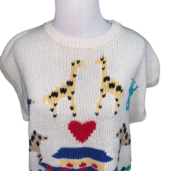 JoS. A. Bank Vintage 1980's Women's Knit Sweater Vest Large Noah's Ark Hand Knit - Picture 2 of 6
